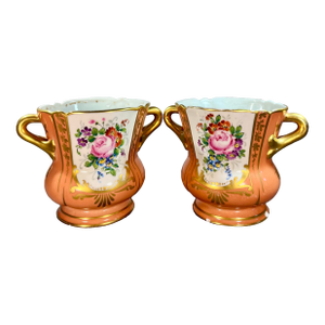 Pair of Antique Sevres Floral Porcelain Cachepots