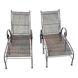 Mid Century Modern Salterini Style Iron Mesh Outdoor Chaise Lounges - a Pair For Sale