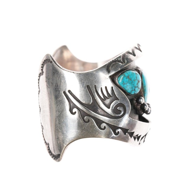 Late 20th Century 6.25" Jj Navajo Sterling and Turquoise Shadowbox Cuff Bracelet For Sale - Image 5 of 10