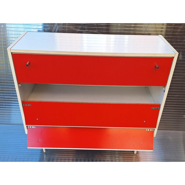 Metal Vintage Shoe Cabinet with White Body and Orange Doors, 1970s For Sale - Image 7 of 9