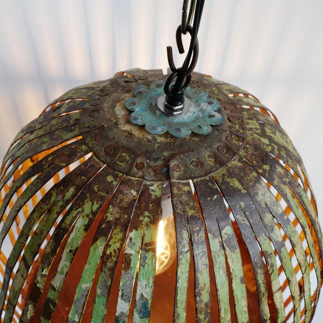 Mid 20th Century Vintage Industrial Rustic Iron Cage Pendant Light For Sale - Image 5 of 7
