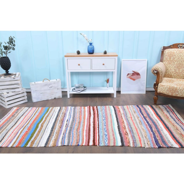 Mid-Century Modern Vintage Turkish Oushak Handmade Wool Cotton Pink Kilim Runner For Sale - Image 3 of 10