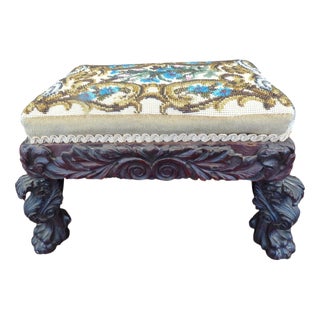 Antique Victorian Beadwork Upholstered Stool, 1860 For Sale