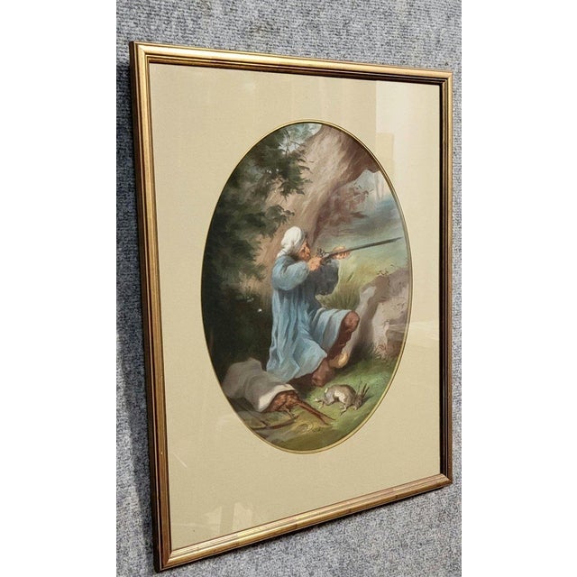 19th-century English School: Watercolor painting "The Poacher" gilt frame protected under glass h53 x 43 x 3 cm
