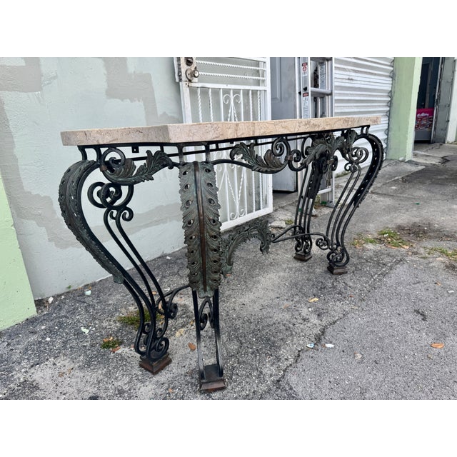 Maitland - Smith Vintage Maitland Smith Smith Wrought Iron Console W Composite Stone Top For Sale - Image 4 of 13