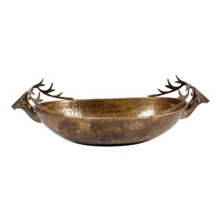 Brass Hand Pounded Deer Head Bowl For Sale