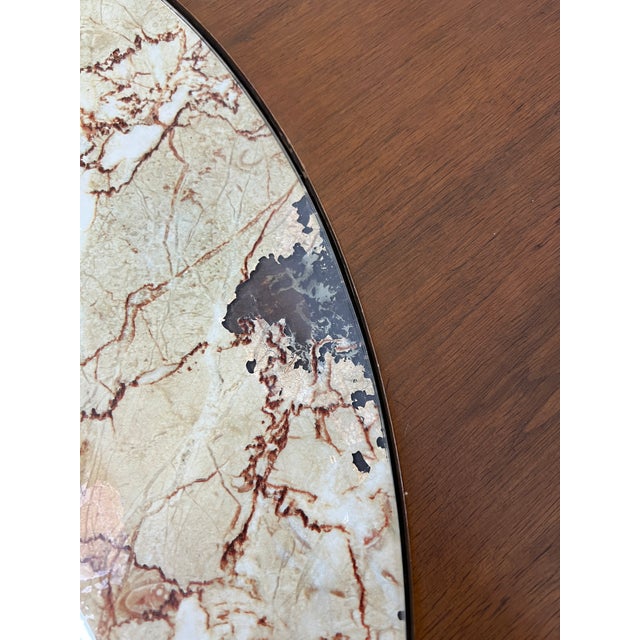 Mid-Century Modern Wood Coffee Table W/ Faux Marble Glass Top For Sale - Image 10 of 11