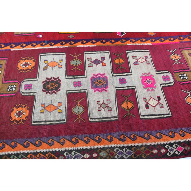 Mid 20th Century Oversized Vintage Kars Kilim With Tribal Geometric Motifs – Handwoven in Eastern Anatolia -8' 6'' X 13' 2'' For Sale - Image 5 of 10