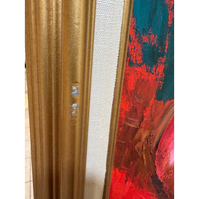 Textile Mid-Century Expressionist Female Portrait Painting Signed T. Radican – Framed For Sale - Image 7 of 9