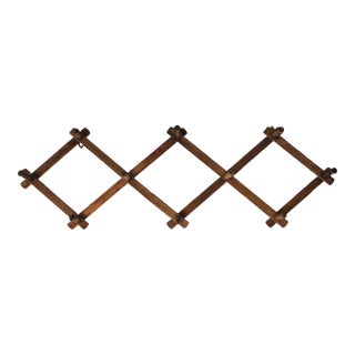 Vintage Wood Accordion-Style Wall Hat Rack For Sale