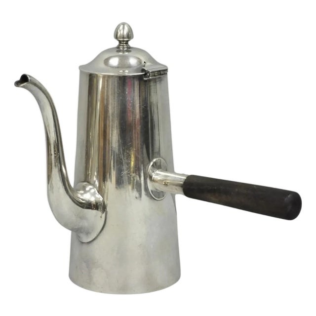 Vintage Us Navy Art Deco Silver Plated Coffee Tea Pot Kettle W/ Wooden Handle For Sale
