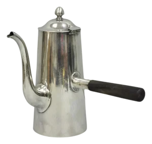 Vintage Us Navy Art Deco Silver Plated Coffee Tea Pot Kettle W/ Wooden Handle