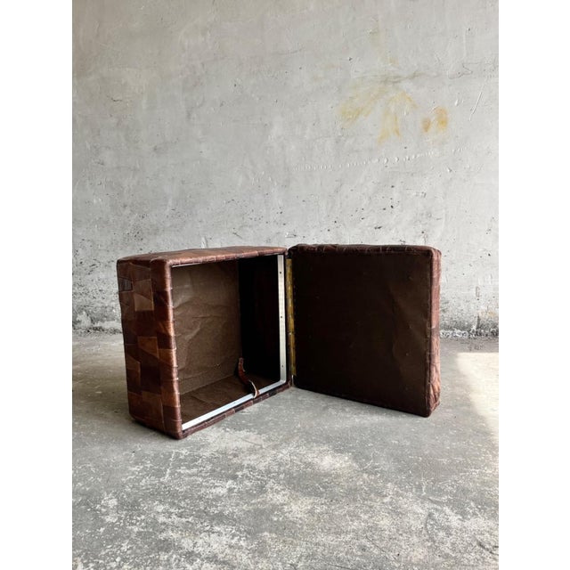 Brown Vintage Patchwork Brown Leather Ottoman with Storage, 1970s For Sale - Image 8 of 10