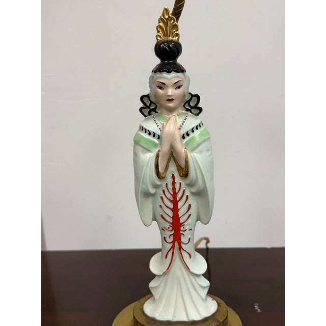 Late 20th Century Chinoiserie Porcelain Figural Table Lamp, Vintage For Sale - Image 5 of 12