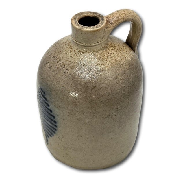 Excellent Small 1 Gallon Antique American Blue Decorated Stoneware Spirts Jug by N. A. White & Son in Utica N. Y. 1870s For Sale - Image 12 of 18