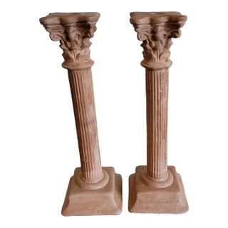 Pair of Mid 20th Century Terracota Candle Holders For Sale
