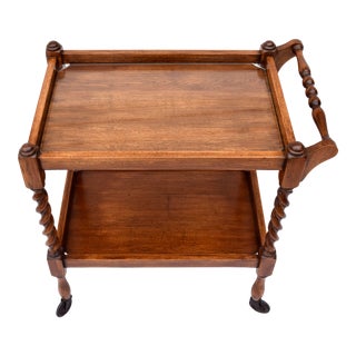English Oak Turned Barley Twist Bar Cart or Tea Caddy For Sale