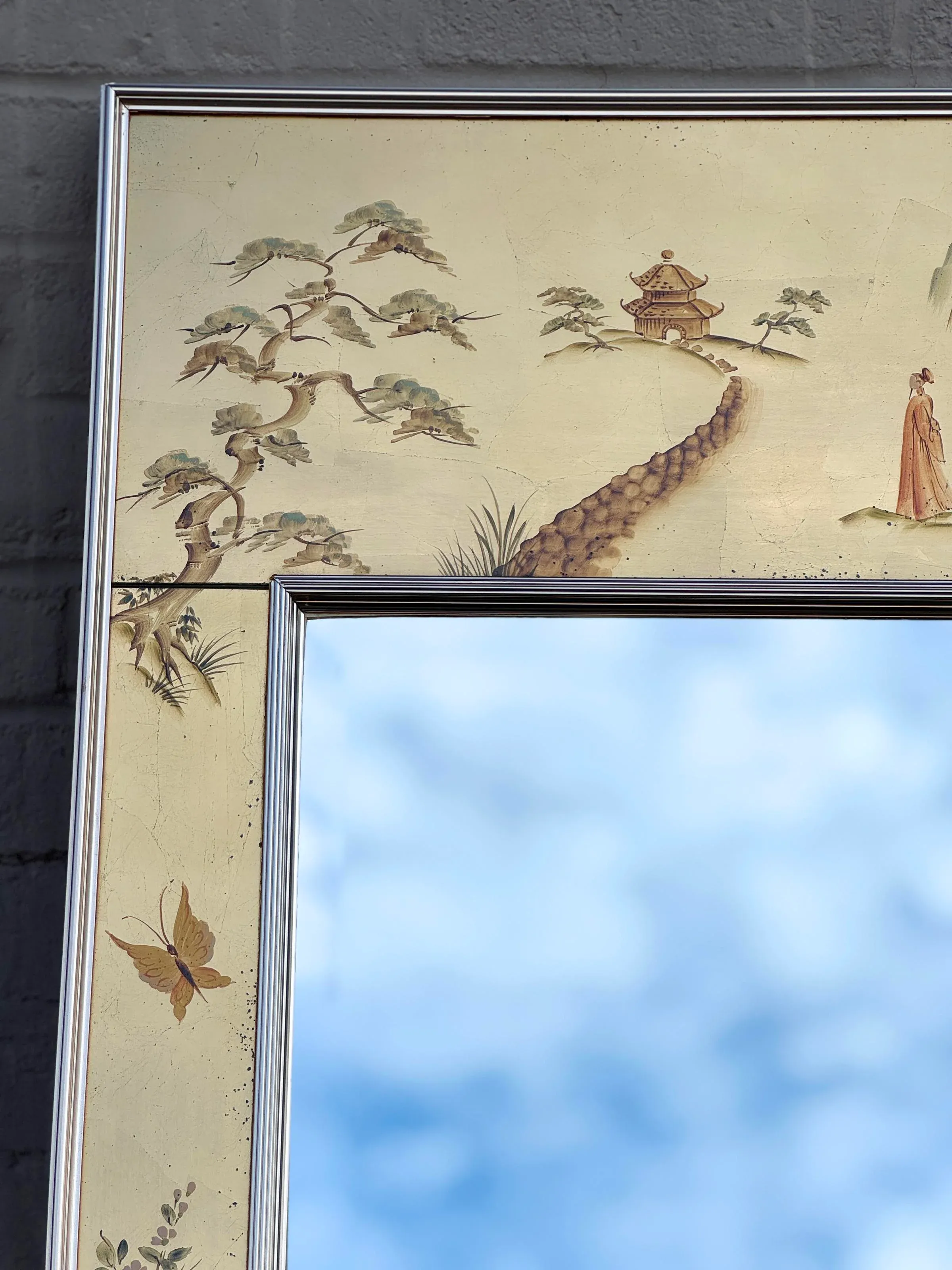 80s La Barge ラ・バージ ミラー 鏡 希少品 アンティーク 高級家具 Circa 1980 Signed La Barge Reverse Painted Gold Leaf Gilded Mirror