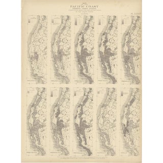 Antique Chart of the Pacific Coast, 1874 For Sale