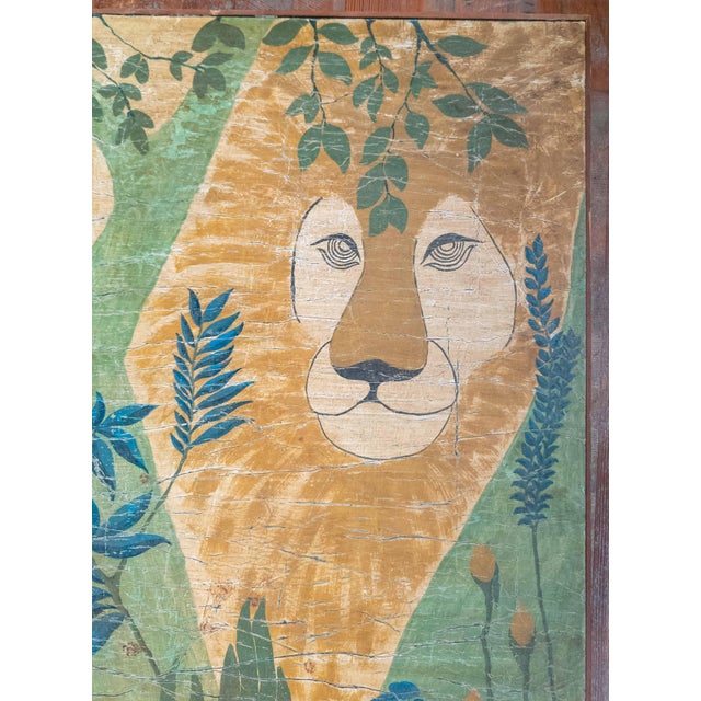 Mid-Century Modern Painting of a Lion on Masonite, Signed Caywood For Sale - Image 4 of 12