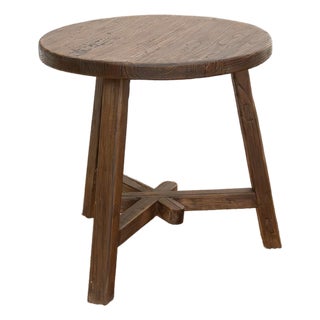 Farmhouse Style Reclaimed Elm Round End Table For Sale