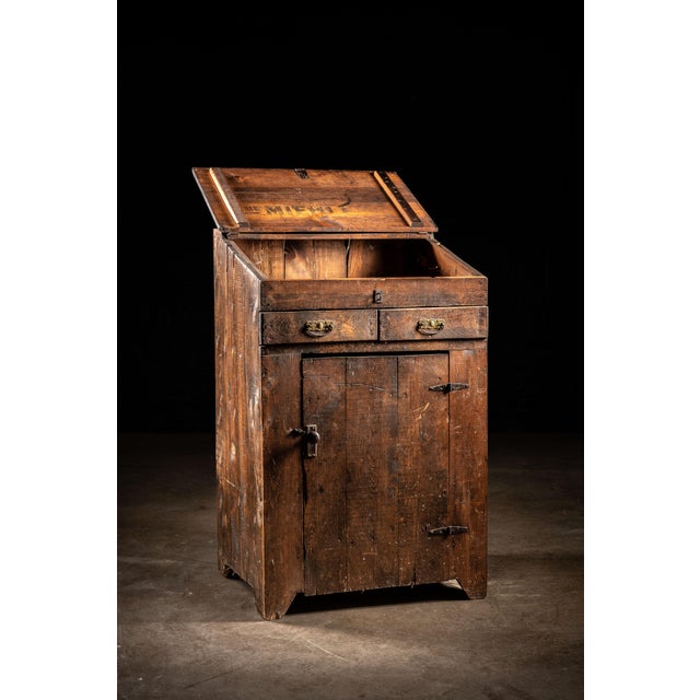 American Early American Primitive Pine Standing Clerk’s Desk and Cabinet For Sale - Image 3 of 9