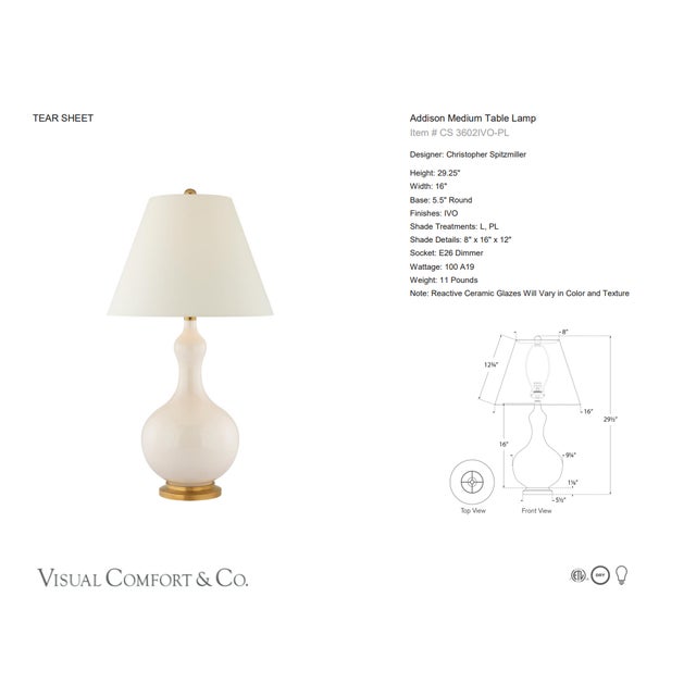 Christopher Spitzmiller by Visual Comfort Signature Addison Medium Table Lamp in Ivory with Natural Percale Shade...