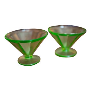 1930's Federal Depression Vaseline Glass Low Footed Sherbets - a Pair For Sale