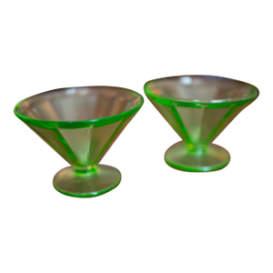 1930's Federal Depression Vaseline Glass Low Footed Sherbets - a Pair