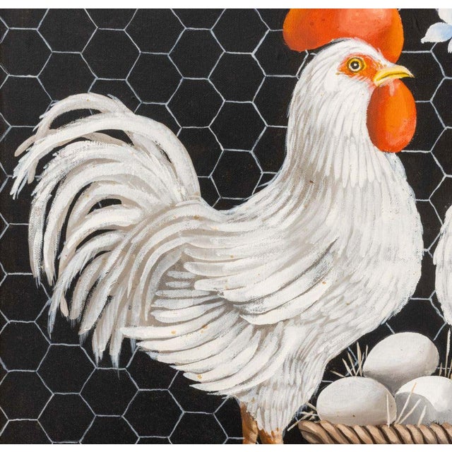 Late 20th Century Chickens and Eggs Oil on Canvas For Sale - Image 5 of 8