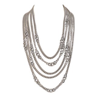 David Yurman Sterling Silver Belmont Drape 5 Row Curb Chain Necklace For Sale