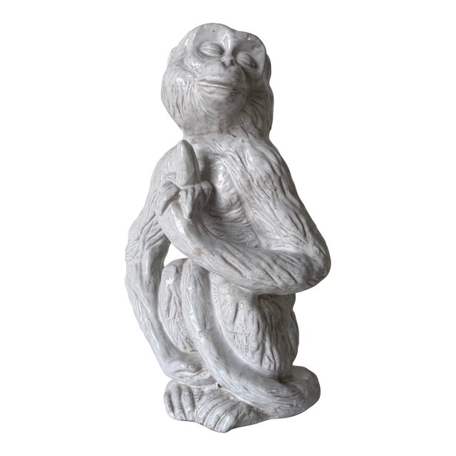 1960s Vintage Italian Palm Beach Style Glazed Terracotta Monkey Sculpture For Sale