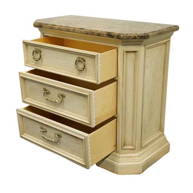 Stanley Furniture Stanley Furniture Contemporary Modern Off White / Cream Painted 38" Three Drawer Nightstand W. Granite Top 644-23-217 For Sale - Image 4 of 9