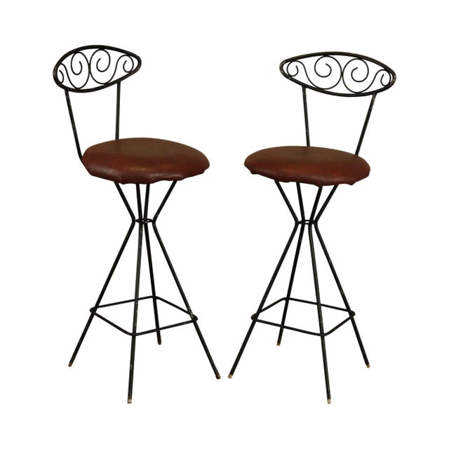 Mid-Century Modern Wrought Iron Barstools - a Pair For Sale - Image 13 of 13