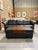 Mid-Century Modern 1990s Ekornes Stressless Scandinavian Black Paloma Leather Double Ottoman With Curved Wood Tabletop For Sale - Image 3 of 9