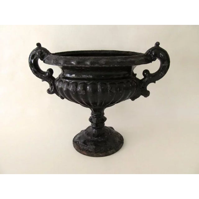 American Small Cast Iron Garden Urn Footed For Sale - Image 9 of 9