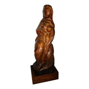 1940s Female Wooden Sculpture Signed Jose De Creeft