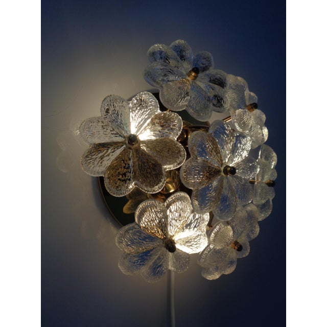 Gold Brass and Crystal Glass Flower Sconces by Ernst Palme for Palwa, 1960s, Set of 2 For Sale - Image 8 of 18