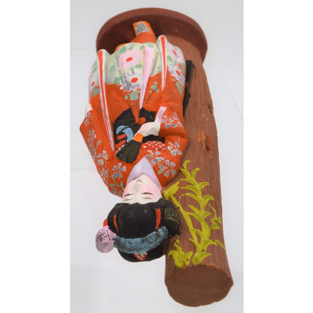 Ceramic Mid Century Japanese Geisha Statue Clay Doll Wabi Sabi Handmade Vintage Hakata Kyoto Vintage For Sale - Image 7 of 10
