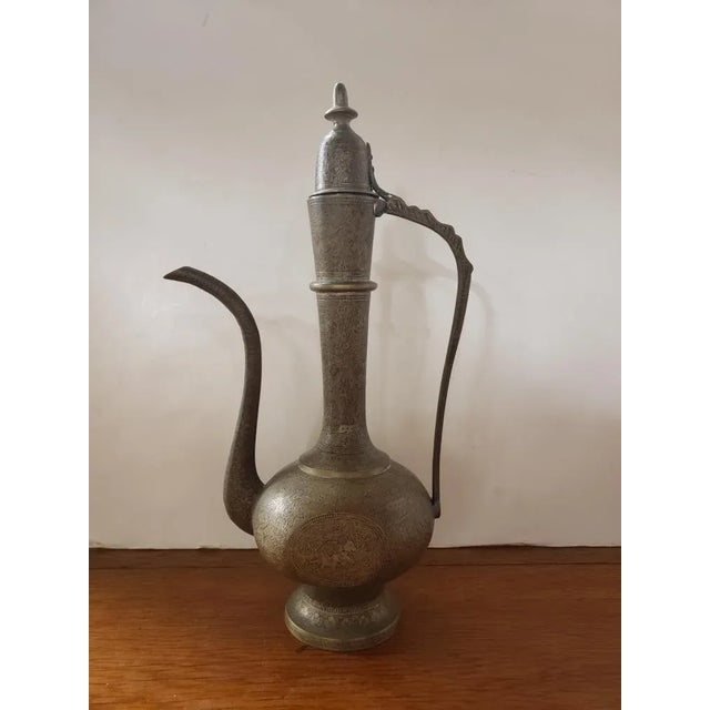 Indian Mid 20th Century Indian Etched Brass Ewer Pitcher For Sale - Image 3 of 7