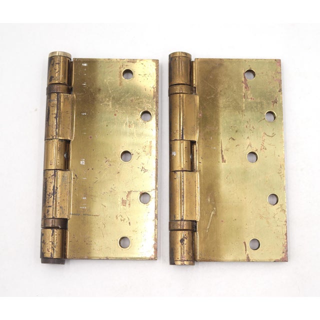 Metal Pair of Vintage 6 X 6 In. Polished Brass Stanley Ball Bearing Door Hinges For Sale - Image 7 of 7