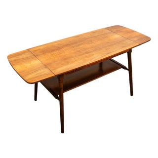 Mid Century Danish Modern Coffee Table Walnut Drop Leaf Shelf Vintage MCM For Sale