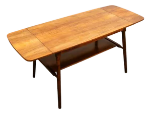 Mid Century Danish Modern Coffee Table Walnut Drop Leaf Shelf Vintage MCM