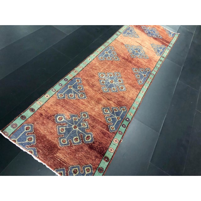 Vintage Turkish Oushak Ethnic Wool Runner Rug For Sale - Image 9 of 11