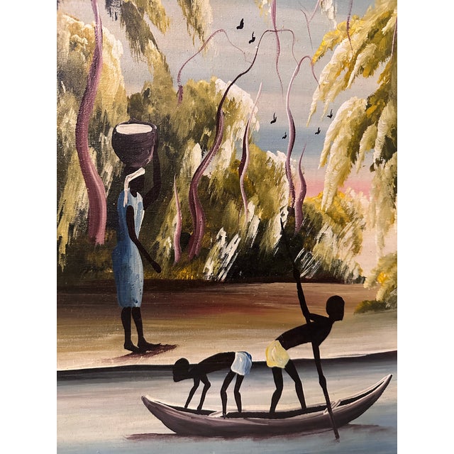 Folk Art 1970s Haitian Village River Scene Painting For Sale - Image 3 of 9