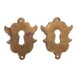 Pair of Vintage Brass Flourish Keyhole Covers
