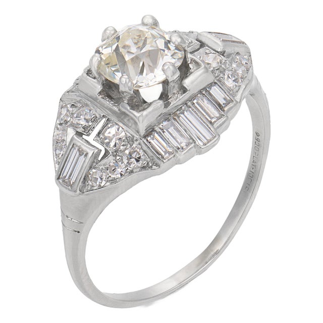 1950s Mid Century Gia 1.07 Carat Old Mine Cut Diamond Platinum Engagement Ring, Size 8 For Sale
