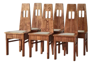Art Nouveau Finnish Dining Chairs in Birchwood & White Linen, 1890s, Set of 6
