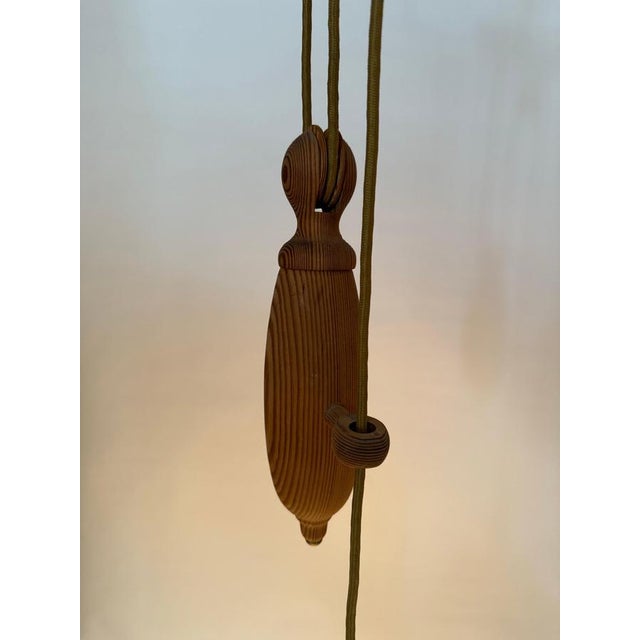 Swedish Counterweight Pendant Lamp in Pine Wood and Parchment Paper, 1970s For Sale - Image 4 of 18