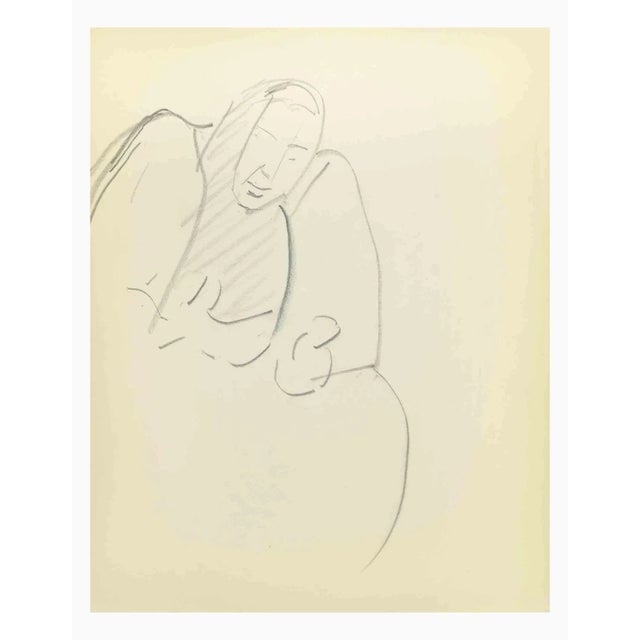 Sketch for a Portrait is a drawing on paper realized in the Mid-20th Century by Flor David. Pencil on Creamy-colored...